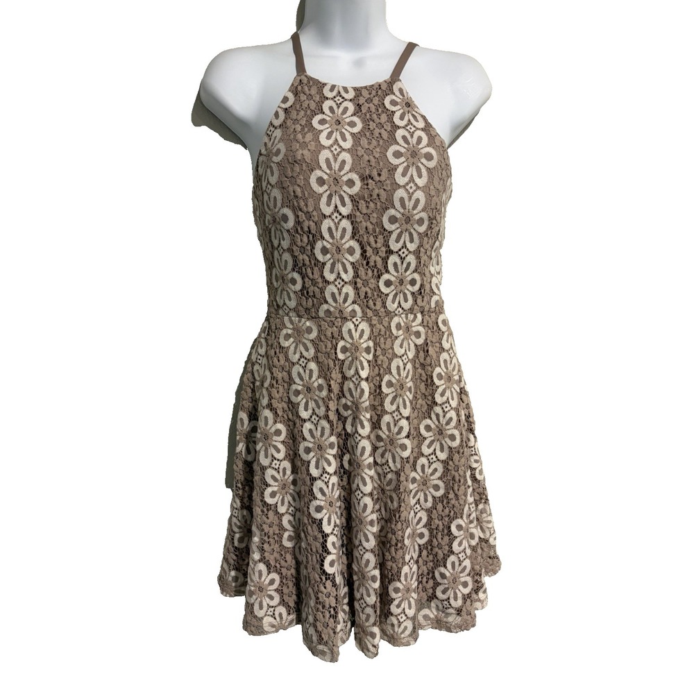 Papaya Fit & Flare Lace Halter Mini Dress~Fits lk XS~Cream & Tan Bra Top Fairy